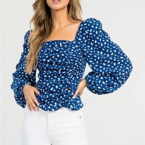 THML Navy and White Ruched Blouse